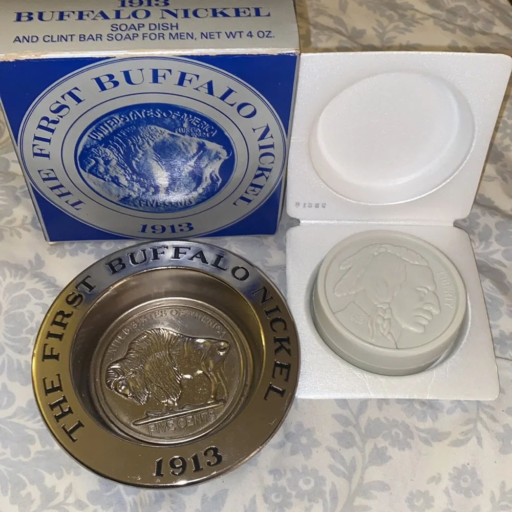 Vintage 1978 Avon The First Buffalo Nickel -Nickel Plated Soap Dish & Soap